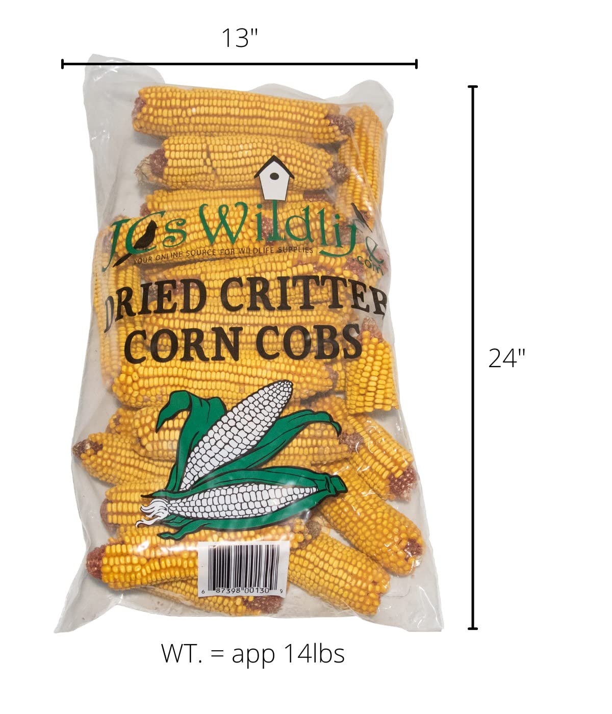 JCS Wildlife Dried Squirrel Corn Cobs, 14 lbs bag, ideal treat for squirrels and backyard critters.