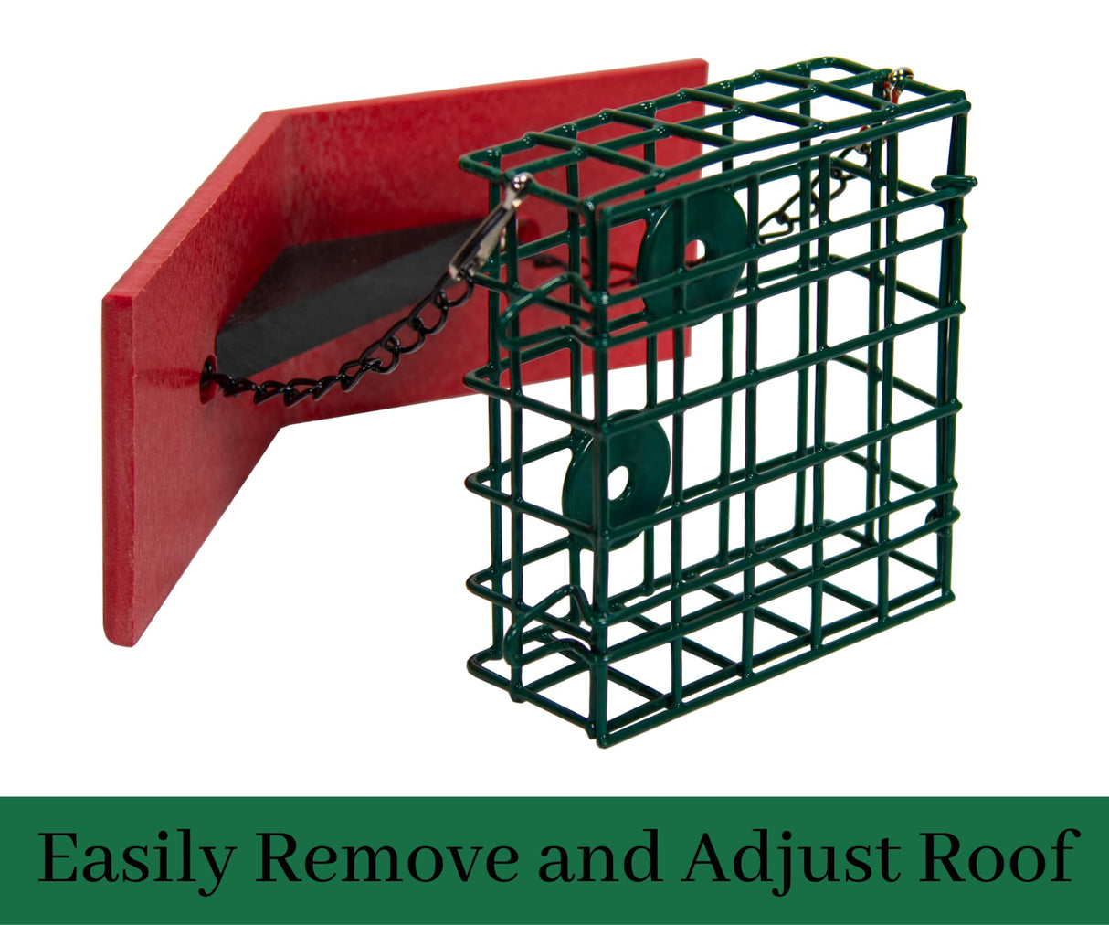 JCS Wildlife Single Suet Cage with Poly Lumber Roof showing adjustable roof design for easy access.