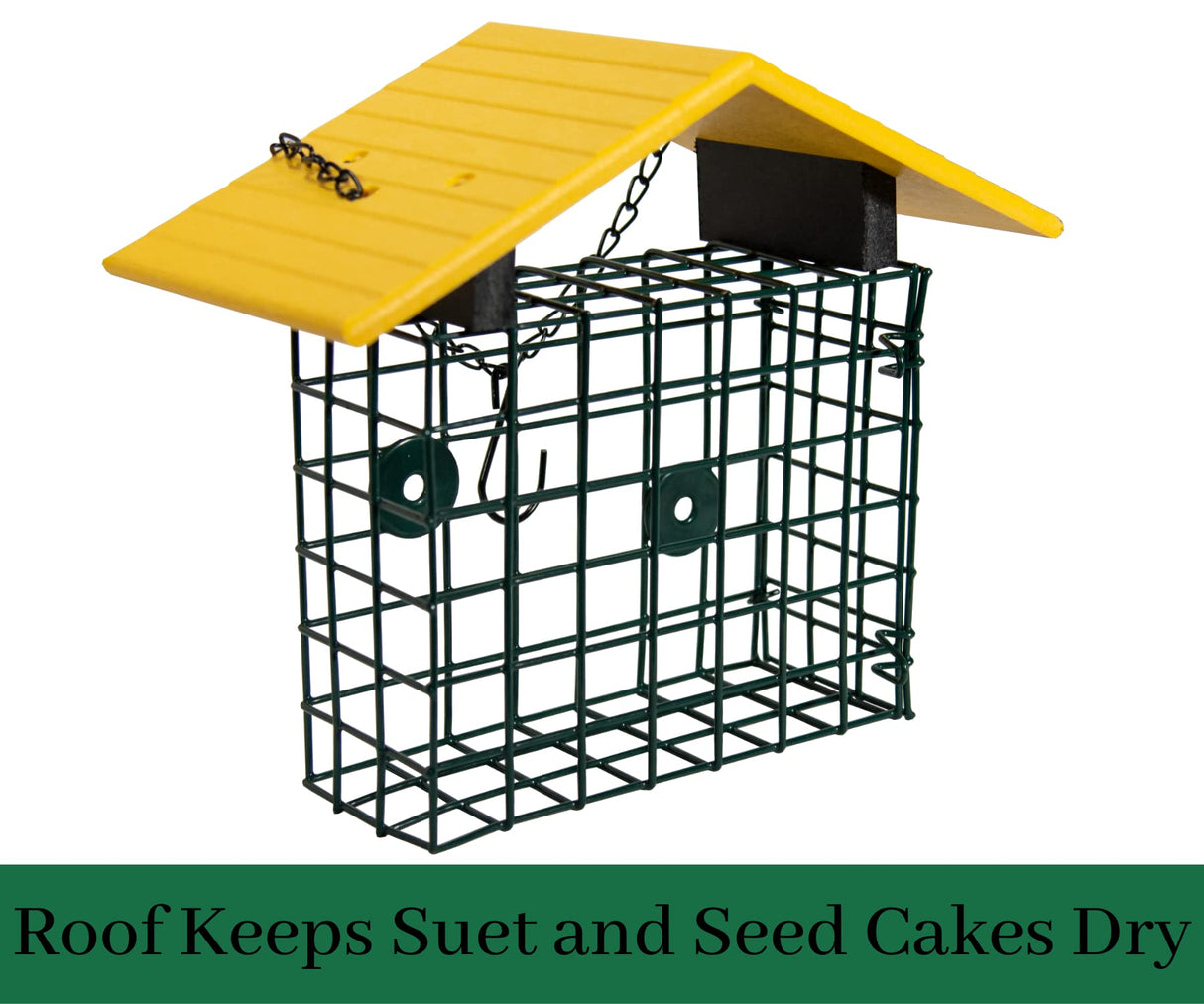 JCS Wildlife XL Suet Cage with Recycled Poly Lumber Roof, ideal for keeping suet dry and protected.