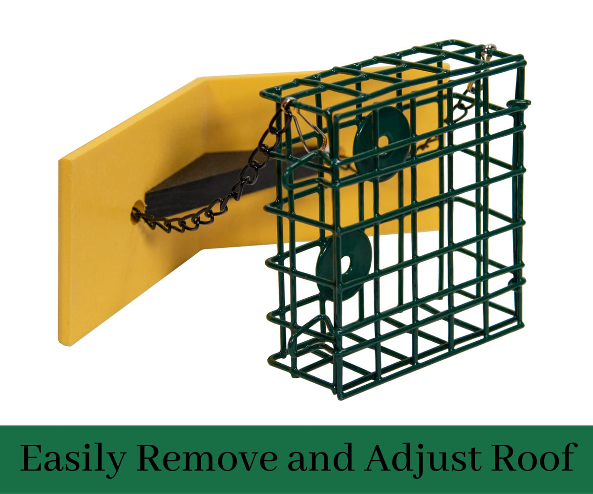 JCS Wildlife Single Suet Cage with adjustable poly lumber roof for easy access and protection.