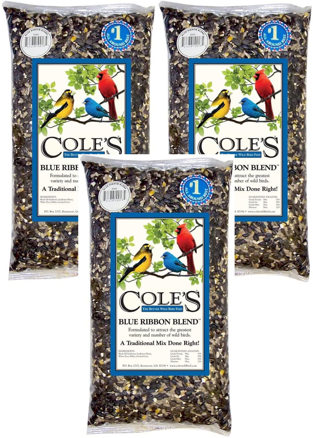 Cole's Blue Ribbon Blend Bird Seed, 10 lbs packages, perfect for attracting a variety of wild birds.