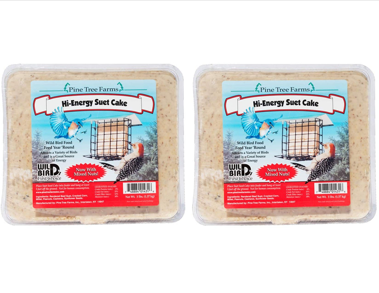 Pine Tree Farms Hi-Energy Suet Cake, 3 pounds, wild bird food for attracting birds year-round.