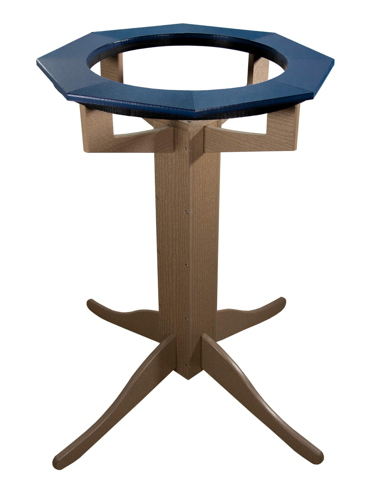 JCS Wildlife Poly Lumber Tan Pedestal Garden Bird Bath with navy rim and sturdy base for outdoor use.