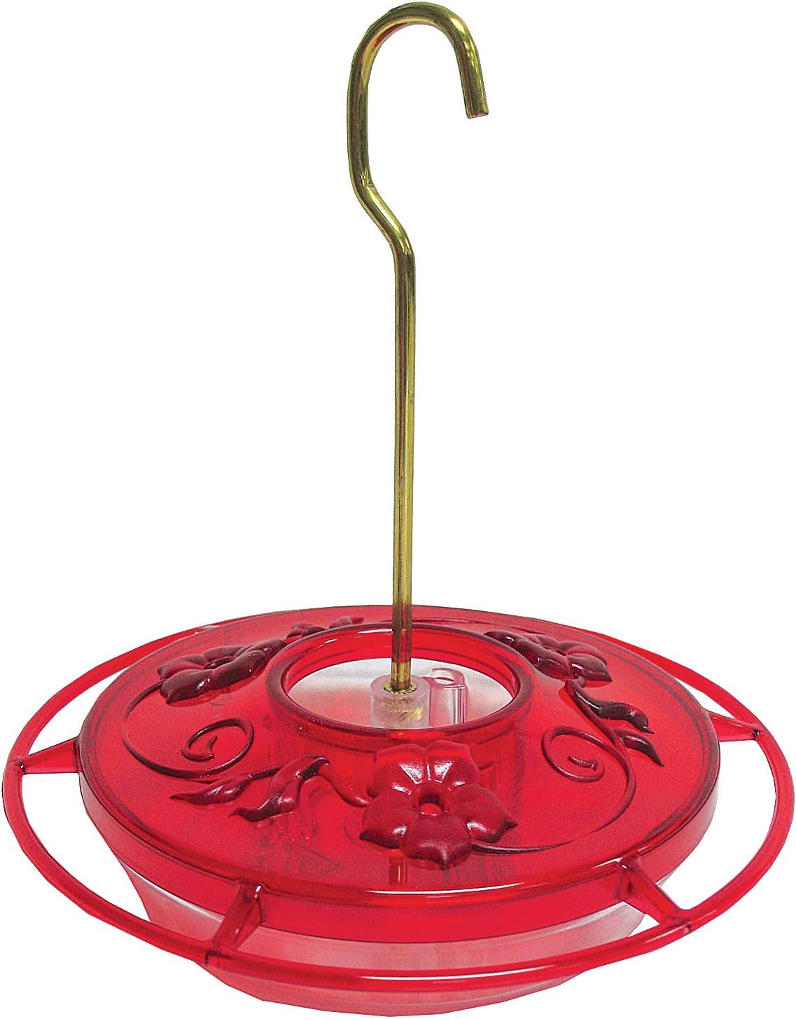 Aspects 382 HummZinger Little Fancy Feeder, 8-Ounce, vibrant red with flower ports for hummingbirds.