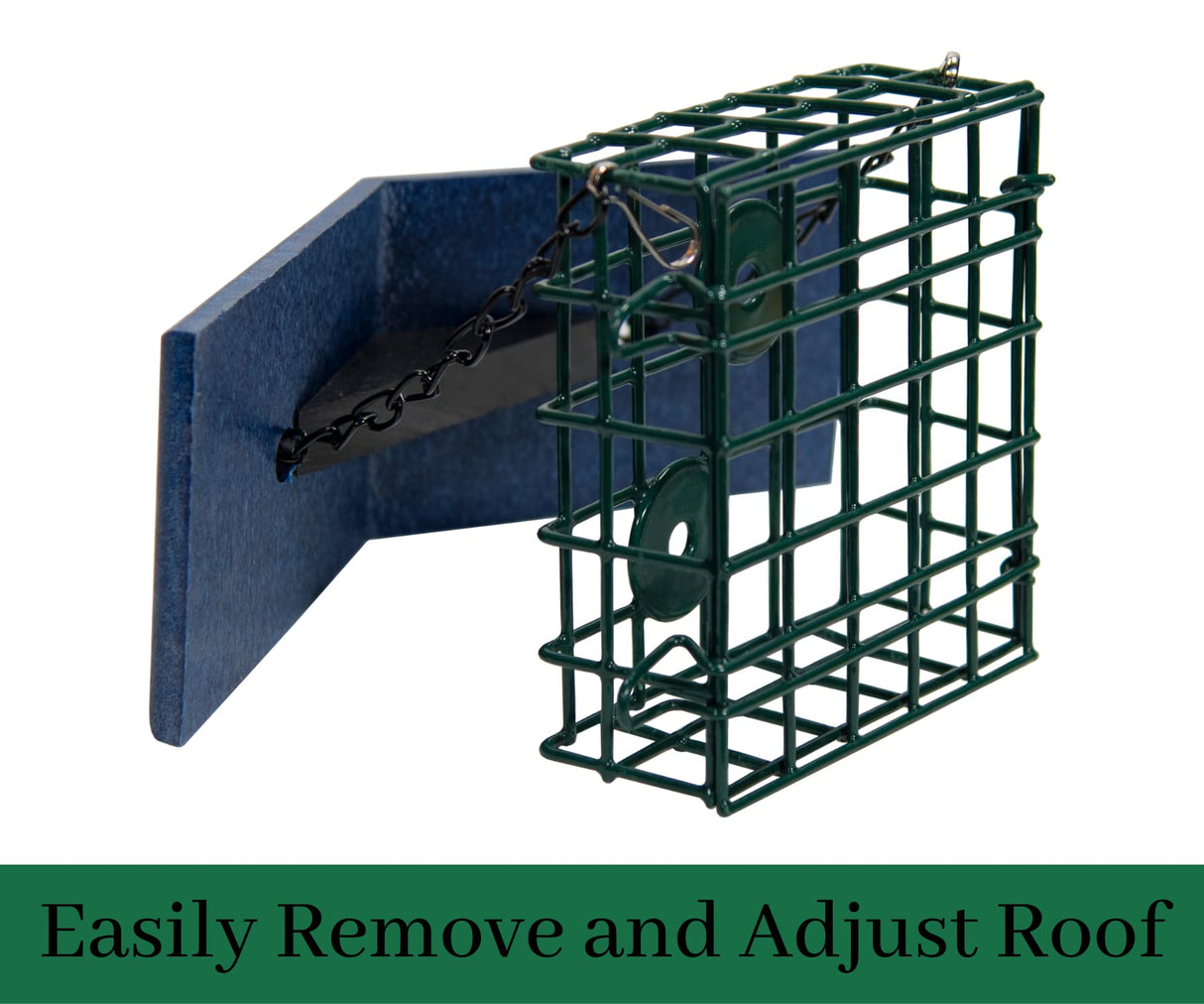 JCS Wildlife Single Suet Cage with Poly Lumber Roof, features removable and adjustable roof for easy suet access.