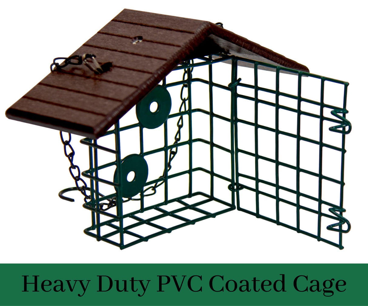 JCS Wildlife Single Suet Cage with Poly Lumber Roof, durable and eco-friendly design for protecting suet.