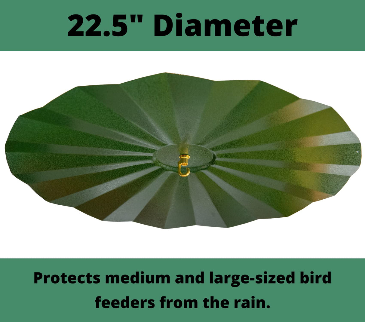 JCS Wildlife 22.5" Rain Guard in green, protects medium and large bird feeders from rain, featuring a durable design.