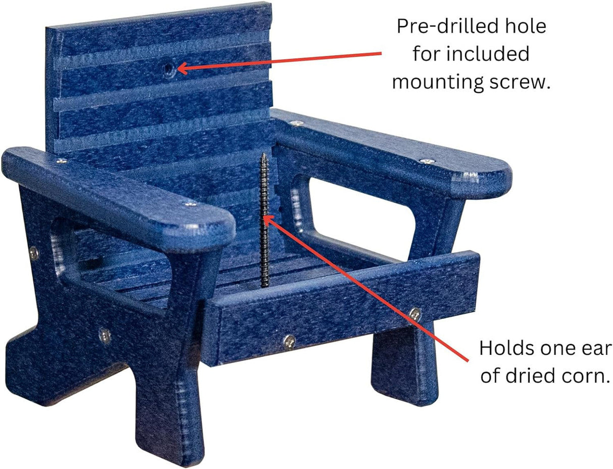 JCS Wildlife Black Squirrel Chair Feeder with pre-drilled hole for screw and designed to hold one ear of dried corn.