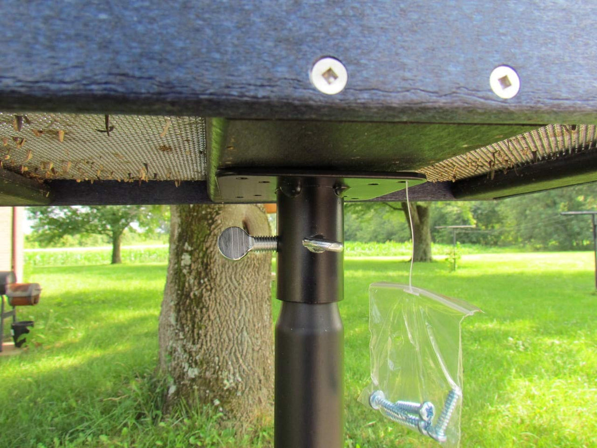 Metal Mounting Flange for 1-inch Poles attached to bird feeder with screws for secure stability.