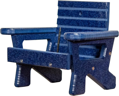 JCS Wildlife Black Squirrel Chair Feeder, blue wooden chair designed for holding dried corn cobs for squirrels.