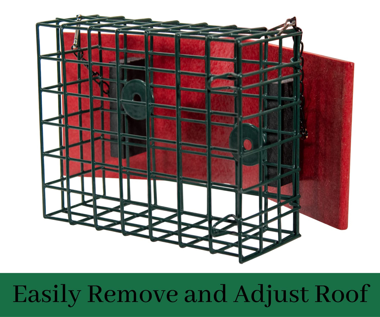 JCS Wildlife XL Suet Cage with Recycled Poly Lumber Roof, featuring an adjustable roof for easy access.