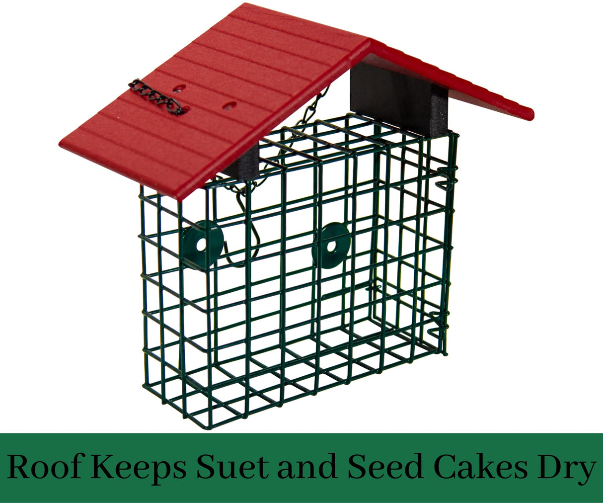 JCS Wildlife XL Suet Cage with Recycled Poly Lumber Roof, keeps suet and seed cakes dry and protected.