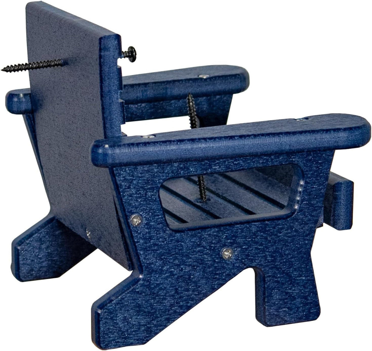 JCS Wildlife Black Squirrel Chair Feeder designed to hold 1 dried corn cob for squirrels to enjoy.