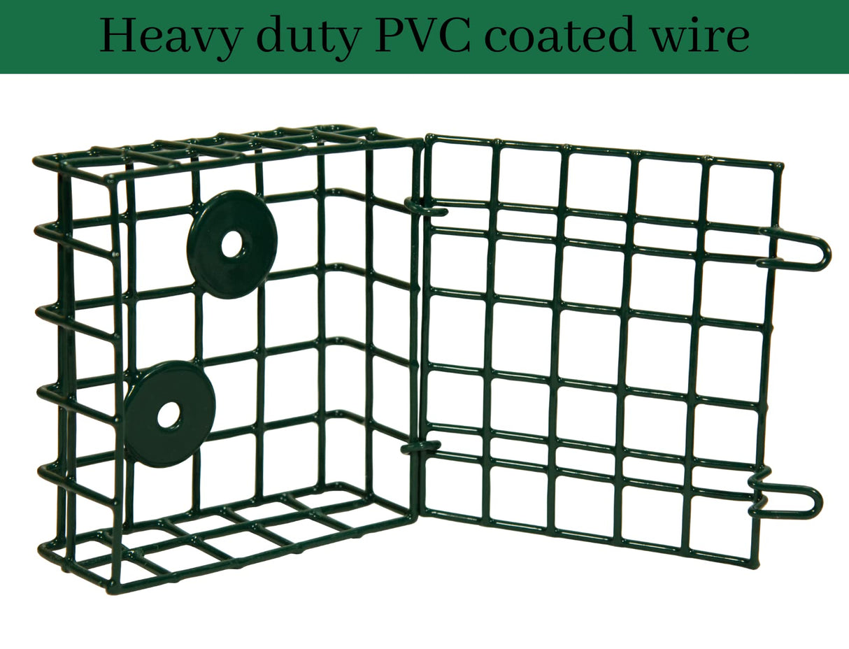 JCs Wildlife Single Suet Cage made of heavy duty PVC coated wire for bird feeding with robust design.