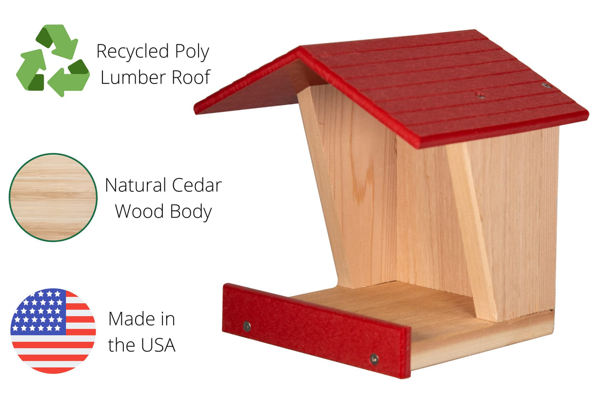 JCS Wildlife Modern Style Cedar Robin Roost with eco-friendly poly lumber roof and natural cedar wood body, made in the USA.