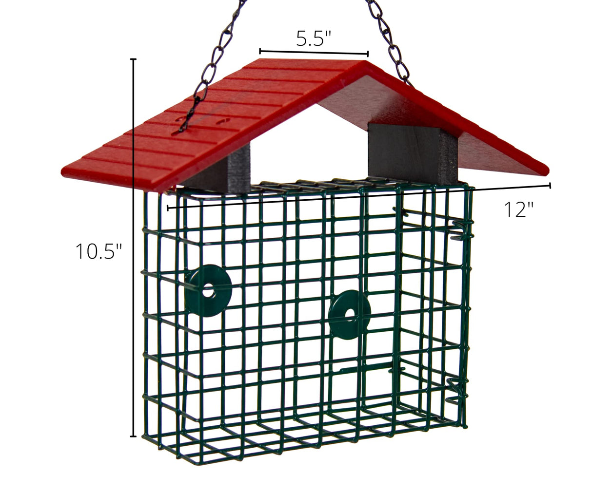 JCS Wildlife XL Suet Cage with Recycled Poly Lumber Roof, dimensions 12x5.5x10.5 inches, perfect for outdoor bird feeding.