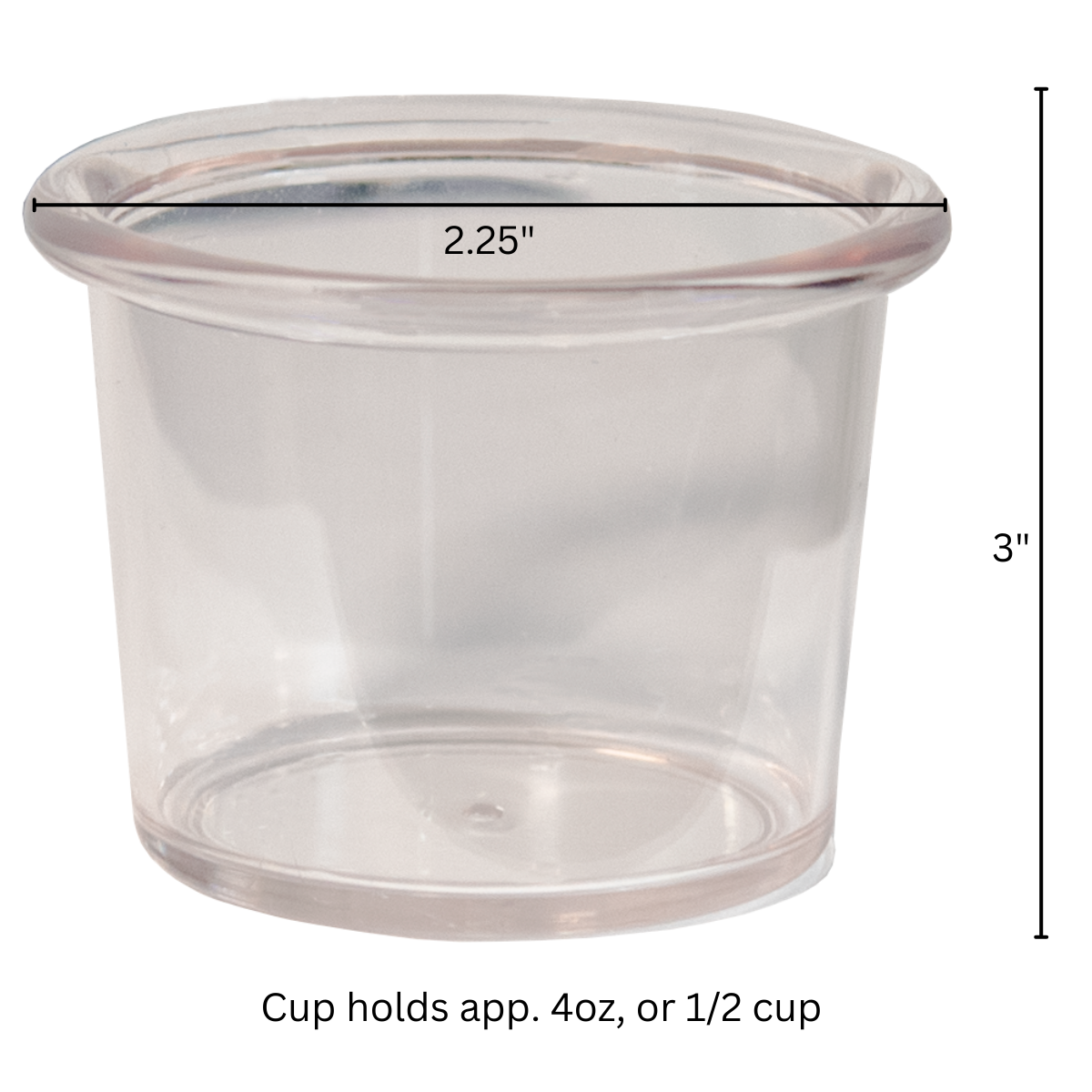 Acrylic cup measuring 3 inches tall and 2.25 inches wide, holds approximately 4 oz for bird feeders.