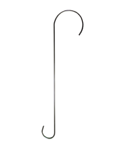 Metal shepherd's hook on a white background showing its simple elegant design and strong curved form with a slight sheen