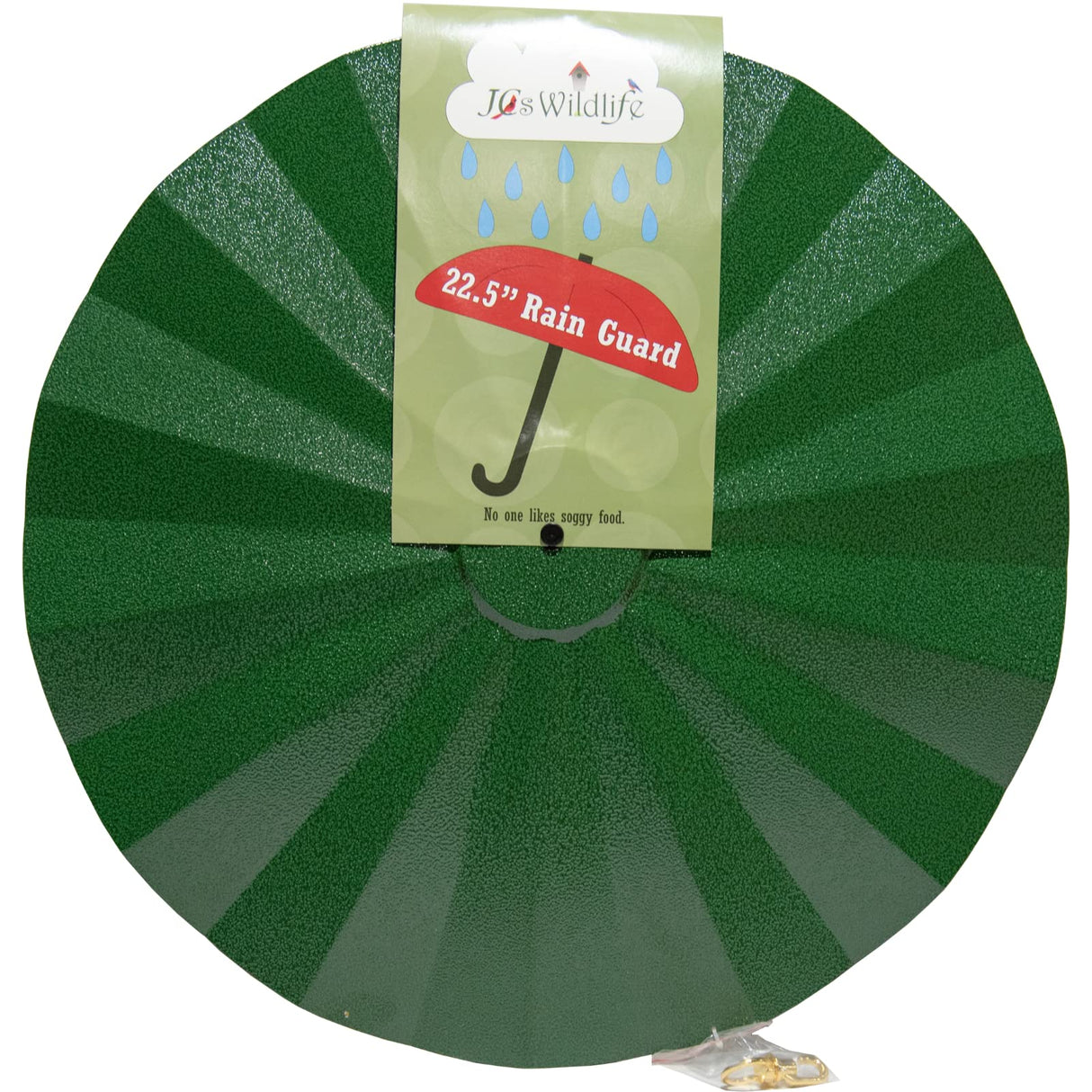 JCS Wildlife 22.5" Rain Guard in green with hammered metal texture, perfect for protecting bird seed from rain.