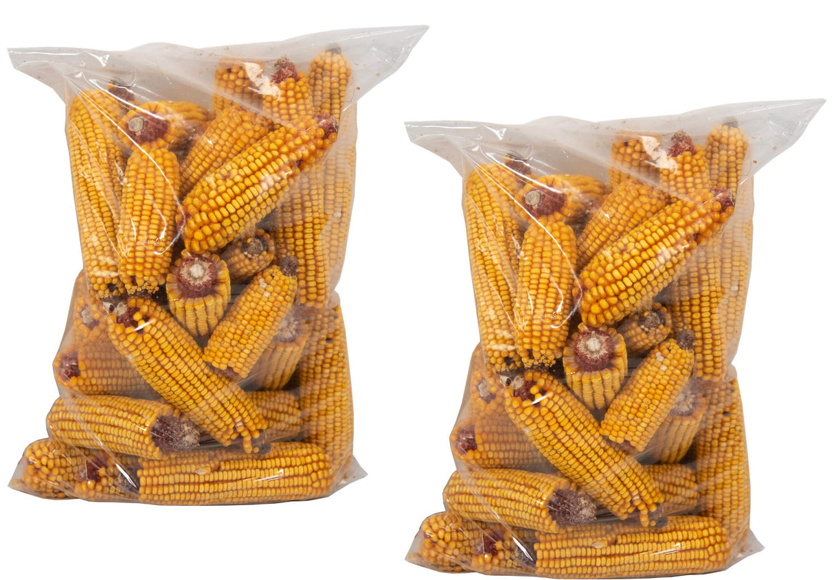 JCS Wildlife Dried Squirrel Corn Cobs in bags, perfect for feeding squirrels and other backyard animals.
