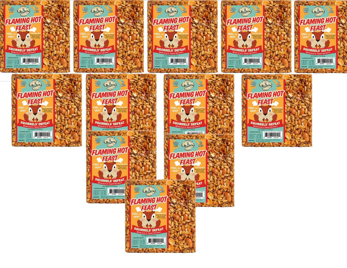 Mr. Bird Flaming Hot Feast Small Wild Bird Seed Cake 4 oz. packs display for bird feeding.