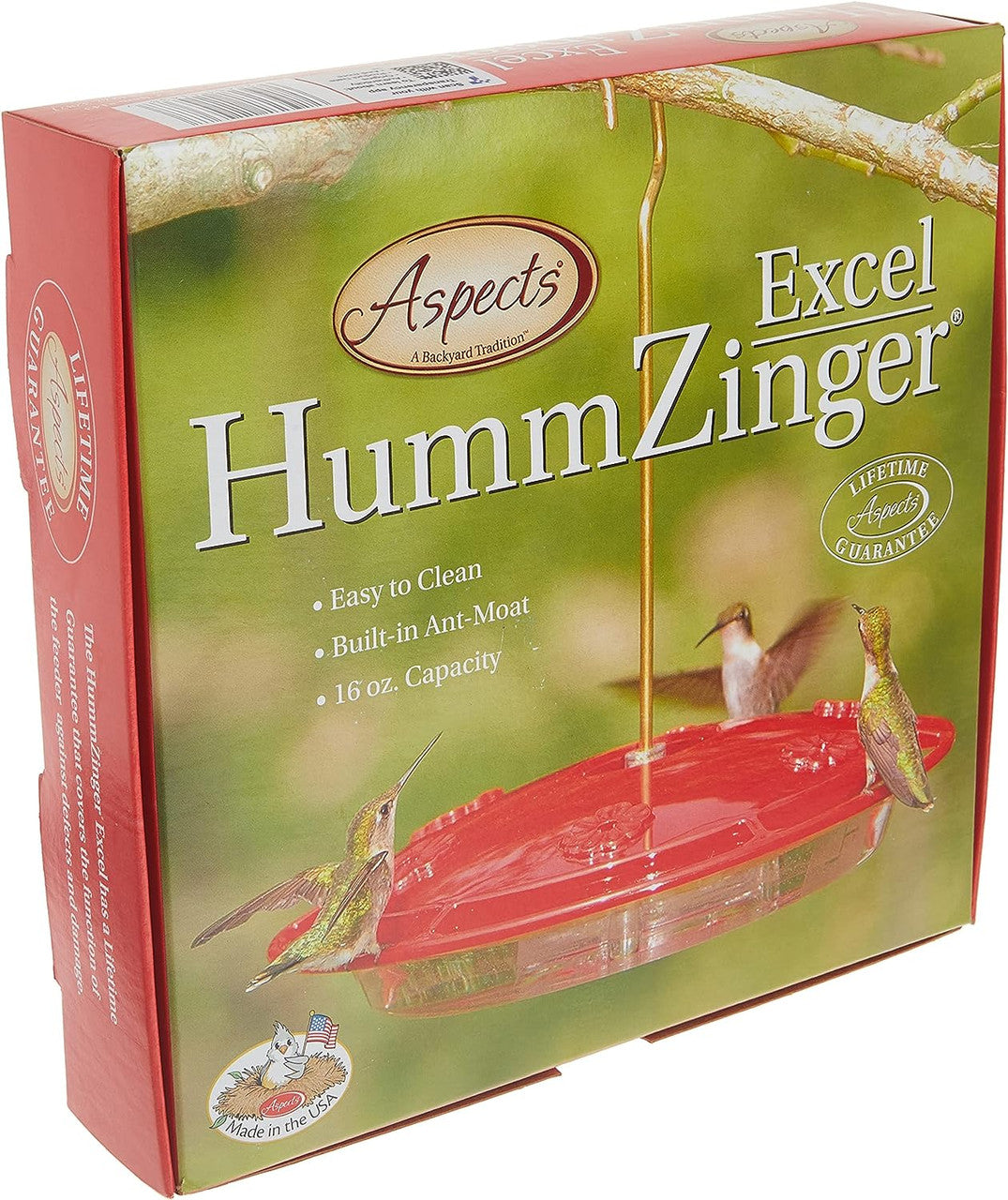 Aspects 143 HummZinger Excel Hummingbird Feeder box featuring easy clean design and built-in ant moat.