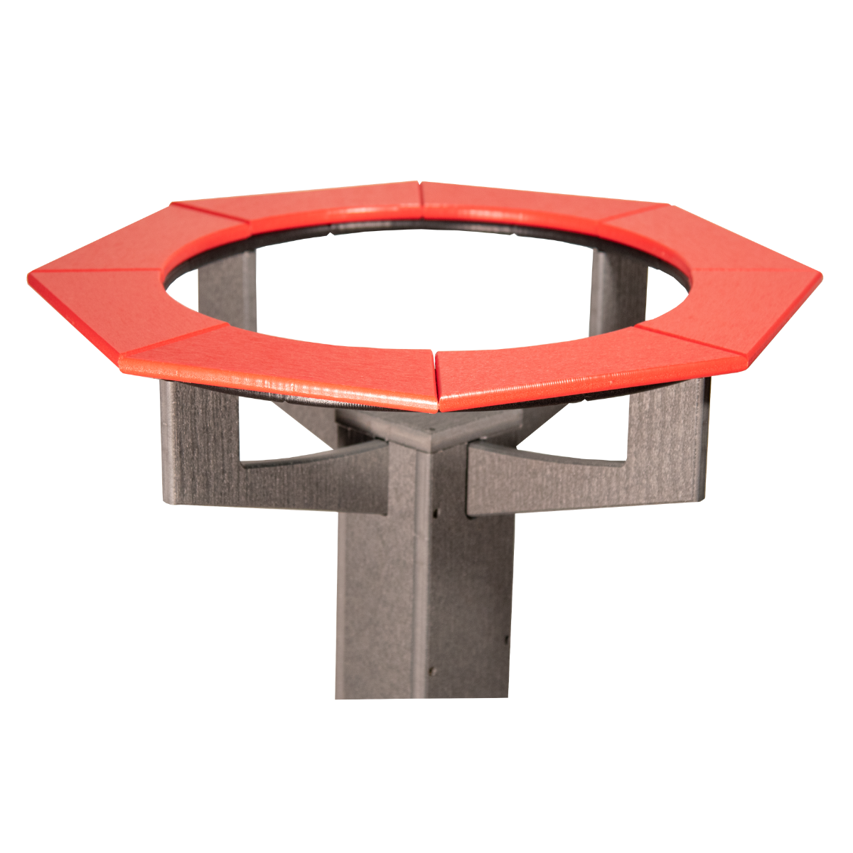 JCS Wildlife Poly Lumber Gray Pedestal Garden Bird Bath with red top edge, durable and easy to clean, perfect for attracting birds.