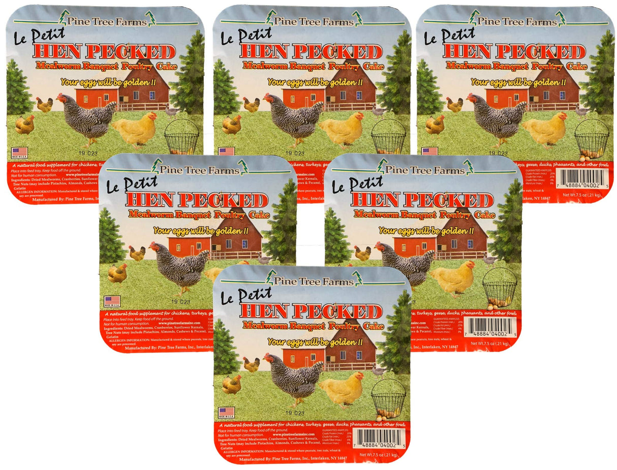 Pine Tree Farms Hen Pecked Mealworm Poultry Cake 7.5 oz pack, natural food supplement for fowl.