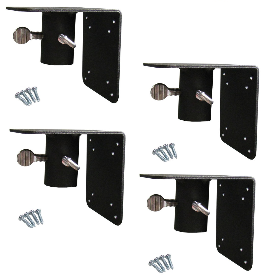 Product shot showing four black metal brackets with silver screws and thumb screws against a white background