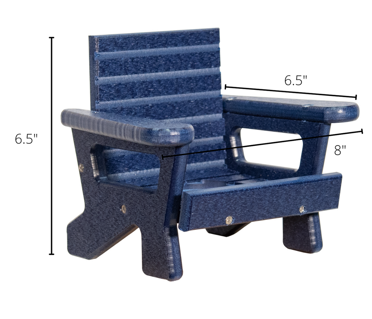 JCS Wildlife Mini White Adirondack Chair Candle Holder dimensions with a 6.5-inch height and 8-inch width.