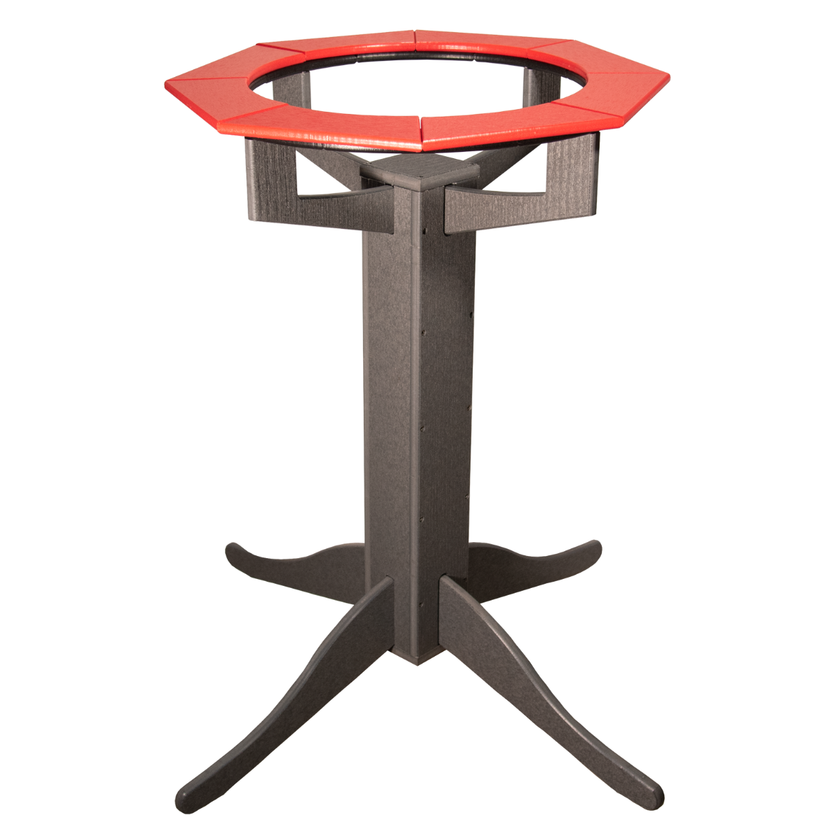 JCS Wildlife Poly Lumber Gray Pedestal Garden Bird Bath with a red rim, durable and easy to clean for backyard birds.