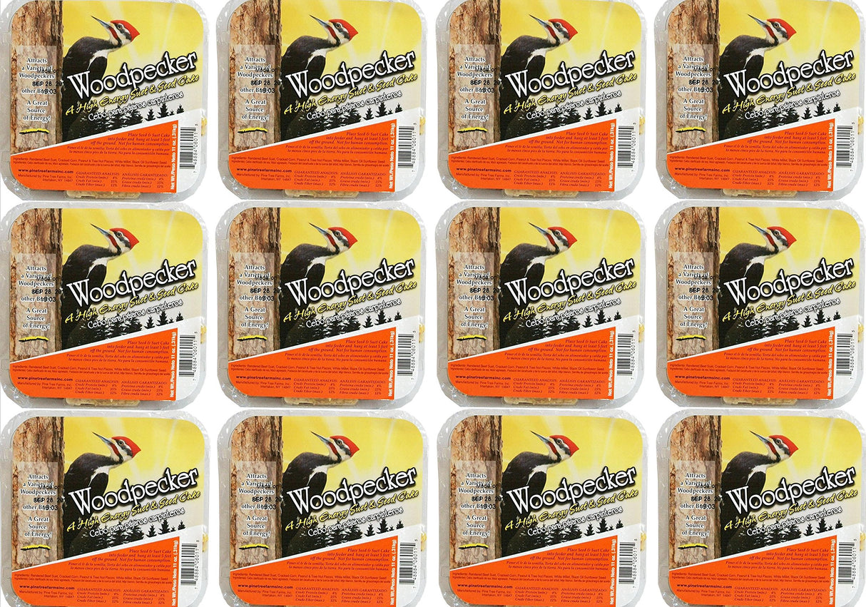 Pine Tree Farms Woodpecker High Energy Suet 11oz pack, ideal for attracting woodpeckers and wild birds.