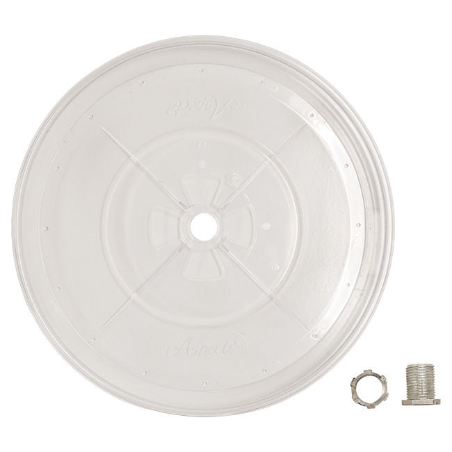 Aspects 449 Quick-Clean Seed Tray in clear polycarbonate, designed to catch seed debris and fit 2 3/4 inch feeders.
