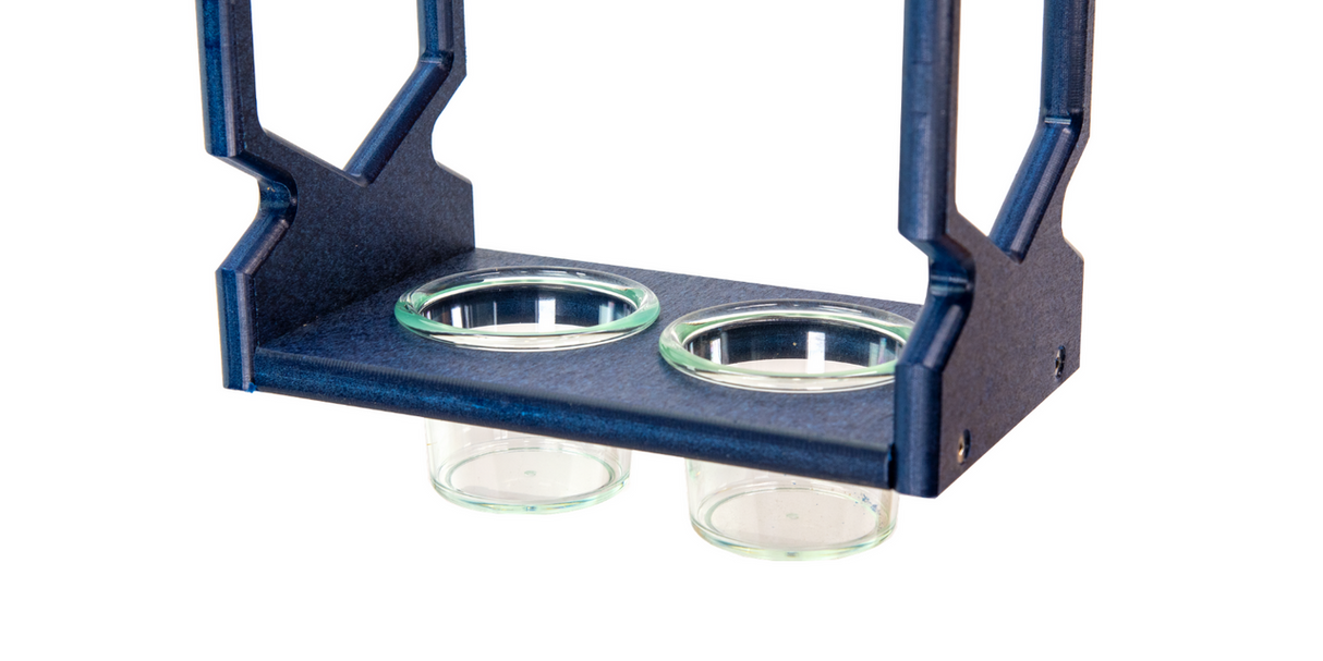 Close-up of JCS Wildlife Geometric Hanging Bluebird Mealworm Feeder with two glass jars for mealworms.