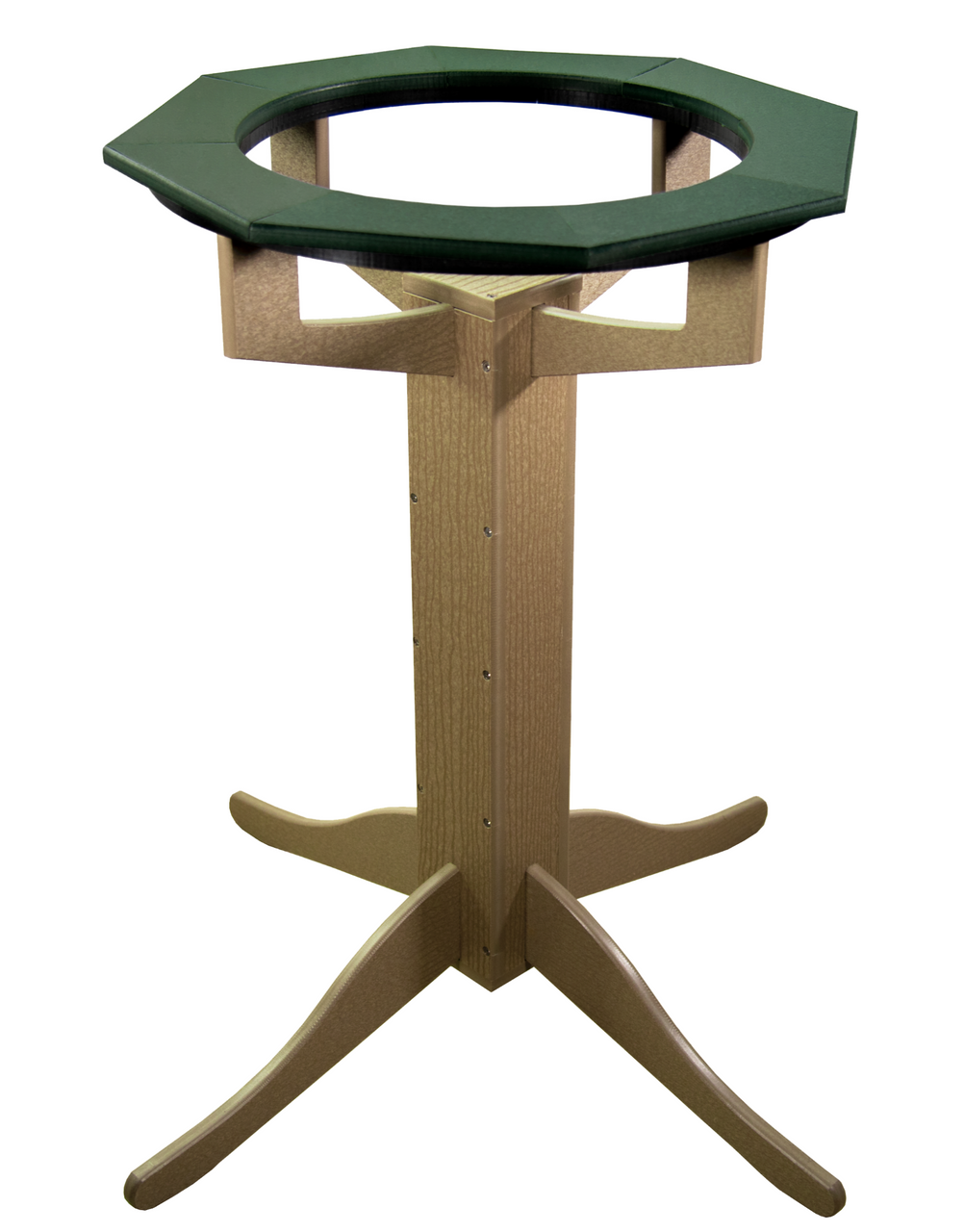 JCS Wildlife Poly Lumber Tan Pedestal Garden Bird Bath with green top for birds to bathe.