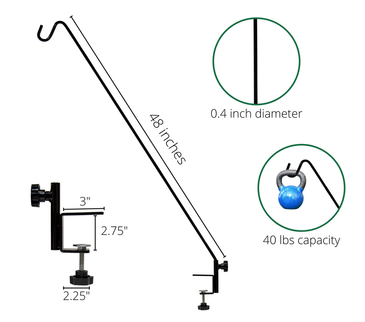 JCS Wildlife Deck Hook with Deck Clamp, 48-inch size, sturdy design, 40 lbs capacity, perfect for garden décor.