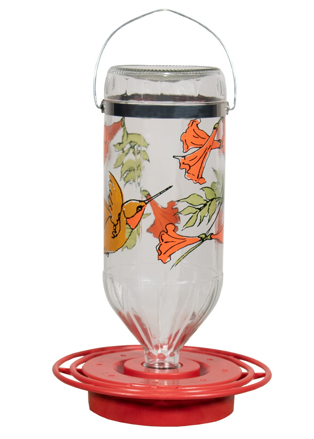 Best-1 Rufous Art Hummingbird Feeder with 32 oz glass bottle and vibrant flower design.