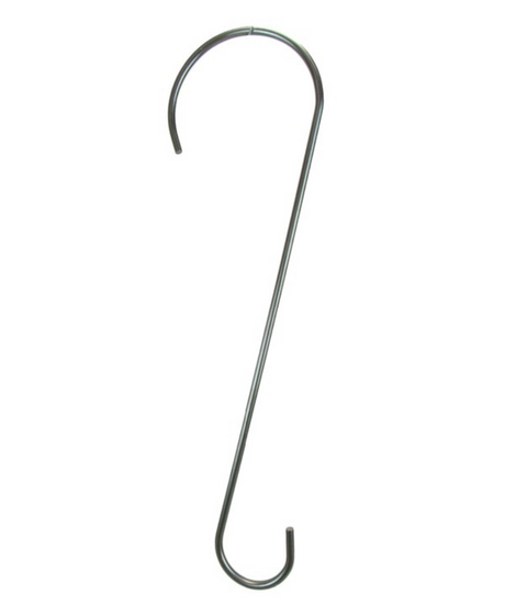 Product shot of a metal S-shaped hook with a smooth surface and subtle curves a simple design ideal for hanging items.