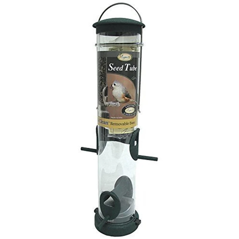 Aspects 424 Medium Spruce Quick Clean Tube Seed Feeder with removable base for easy cleaning and durable polycarbonate construction.