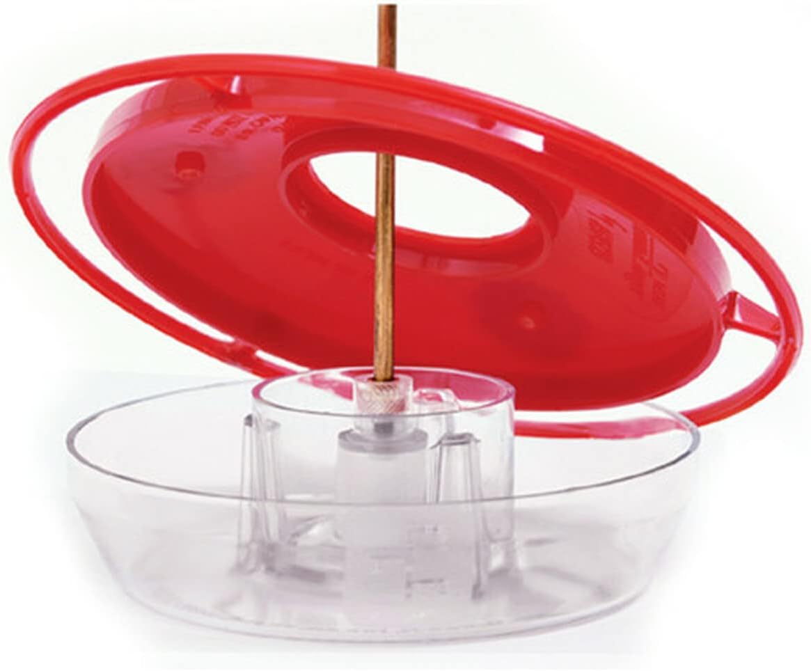 Aspects Mini HighView 8 Oz Hanging Hummingbird Feeder - 430, Red, featuring a bright red top and clear base design.