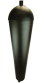 Product shot of a dark-colored metal bollard with a rounded top and small holes near the base showing a smooth matte finish and simple cylindrical design