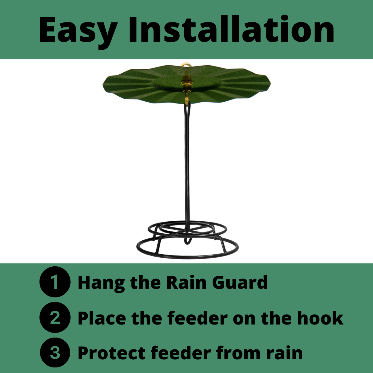 JCS Wildlife 9.5" Metal Rain Guard installation steps for protecting bird seed.