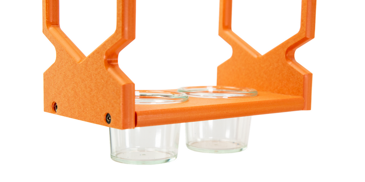 JCS Wildlife Geometric Hanging Oriole Feeder with two glass jars, bright orange recycled poly lumber design.
