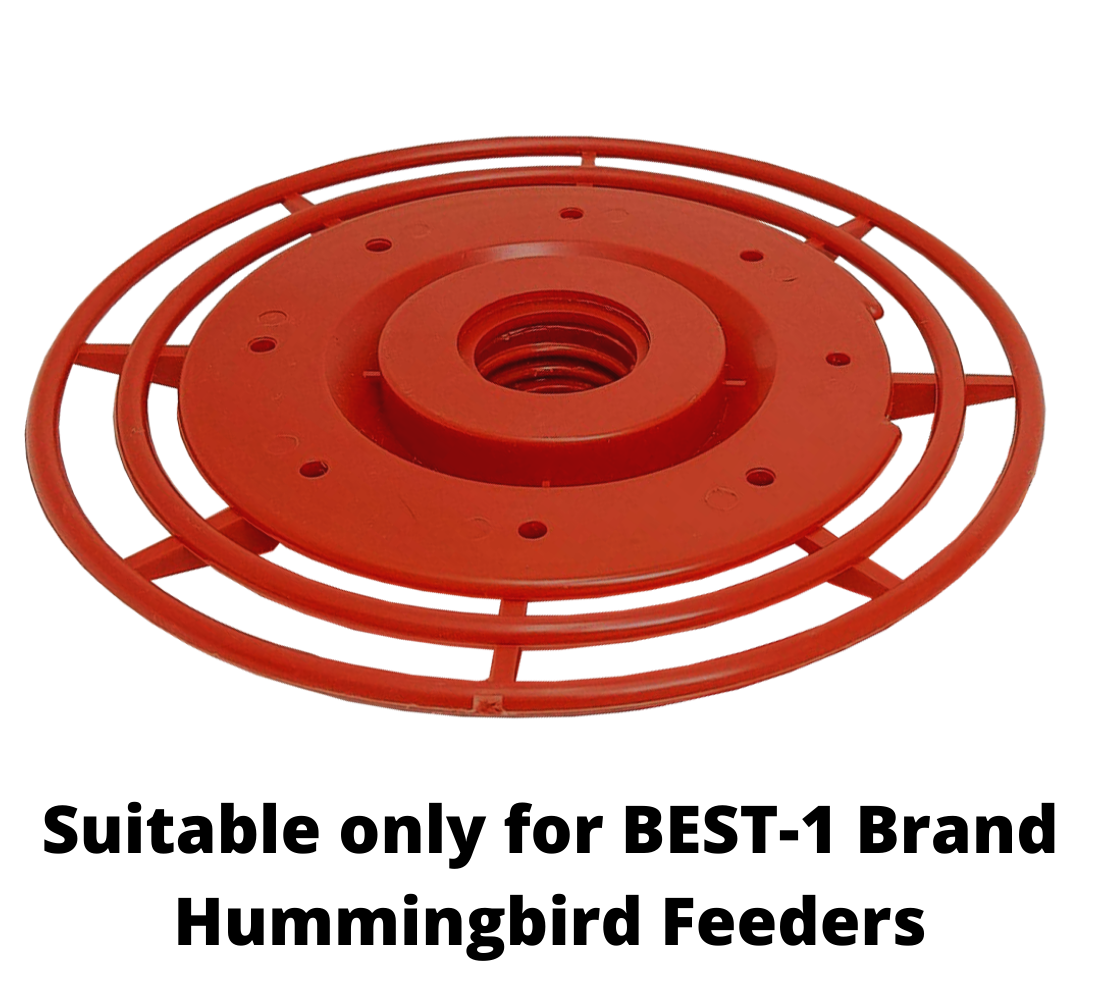 Plastic BEST-1 brand hummingbird feeder base bright red circular design with concentric rings and pointed perches
