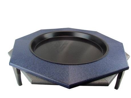 Octagonal blue serving tray with a black interior, perfect for entertaining or serving food.