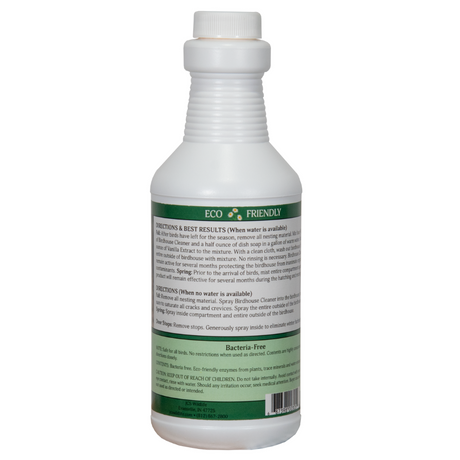 Eco-friendly JCS Wildlife Birdhouse Cleaner 16 oz. spray bottle, natural enzyme formula for safe birdhouse cleaning.