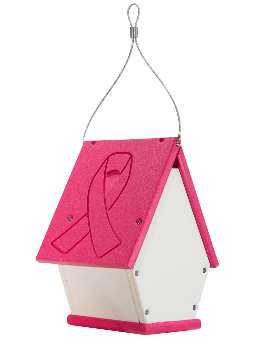 Annie's Breast Cancer Collection pink birdhouse with ribbon design, symbolizing support for breast cancer awareness.