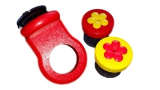 Nectar DOTS Window Hummingbird Feeder Yellow and Red WD-1 with 2 Large DOTS and Handmade Recycled Poly Lumber Holder