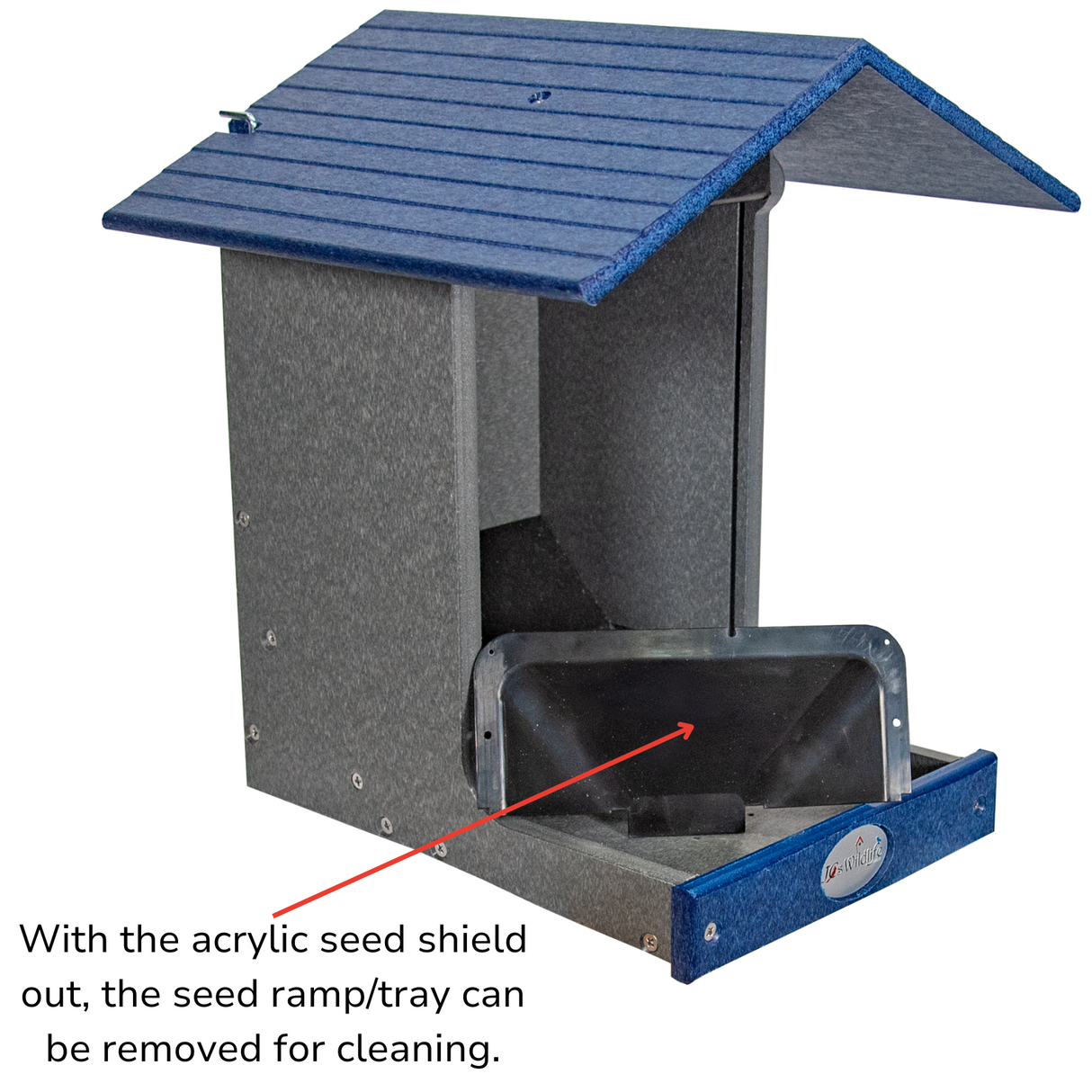 JCS Wildlife E-Z Fill Smart Bird Feeder with removable seed ramp for easy cleaning and acrylic seed shield.