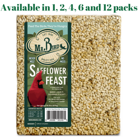 Mr. Bird Safflower Feast Large Wild Bird Seed Cake 1 lb. 15 oz. pack for feeding cardinals and backyard birds.